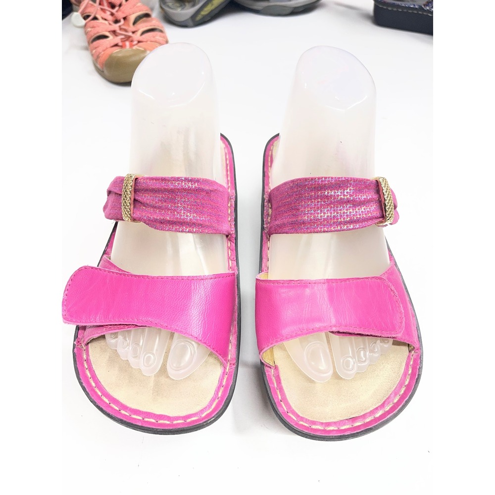Alegria by PG Lite Womens Pink Leather Slide Sandals Comfort Butterfly